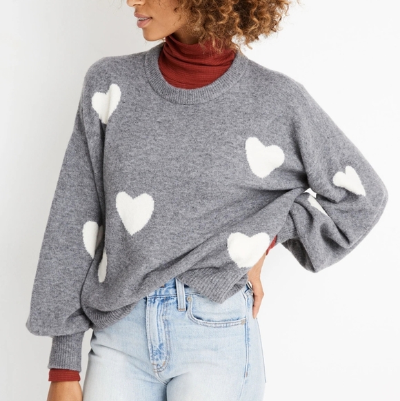 Madewell Heart Dot Balloon-Sleeve Pullover Alpaca Wool Sweater Womens Size XXS - Picture 2 of 13